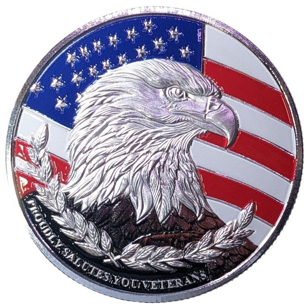 PATRIOTIC CHALLENGE COIN SILVER BALD EAGLE AMERICAN FLAG VETERAN GIFT NEW